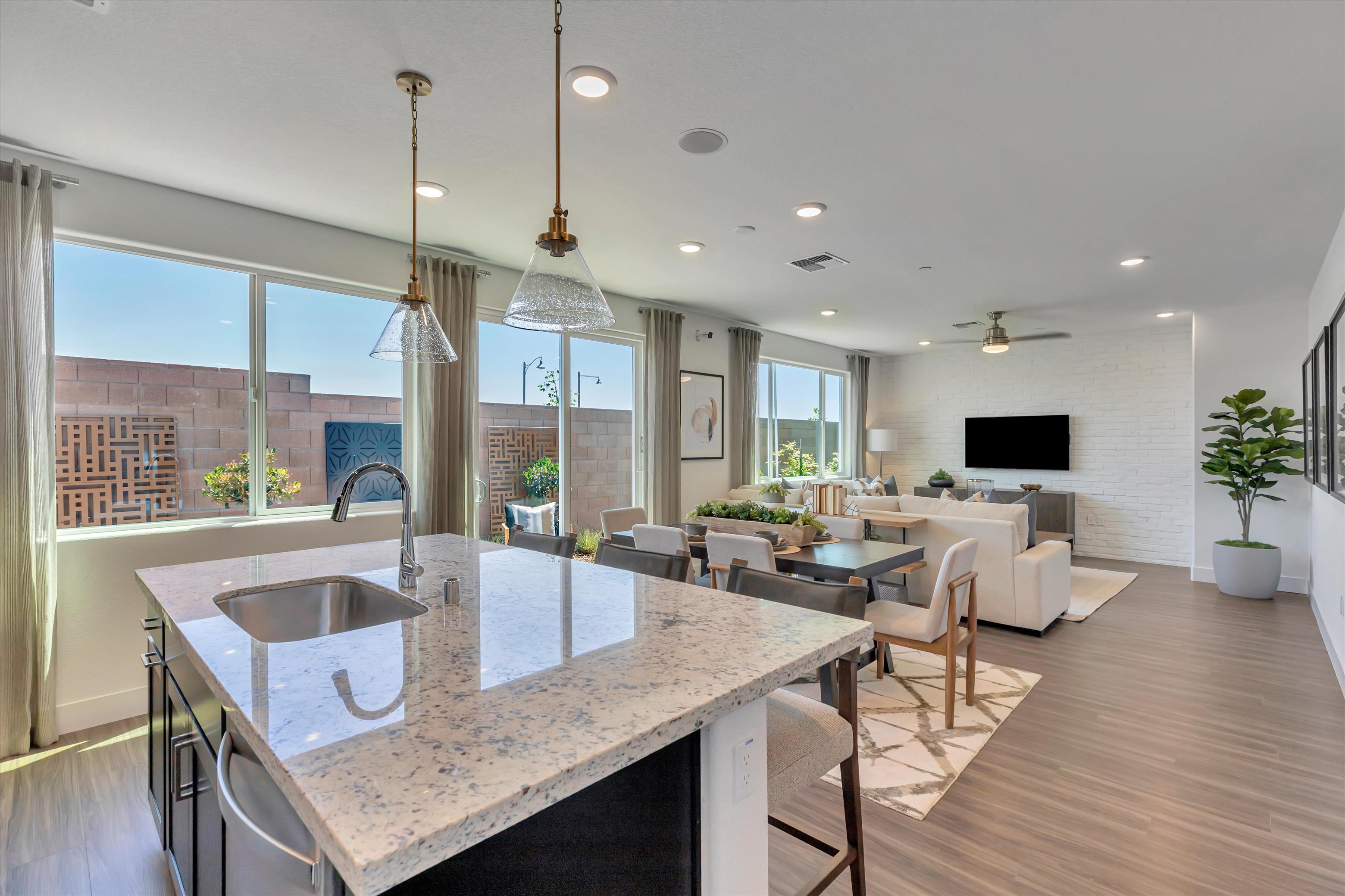 A kitchen and dining room.