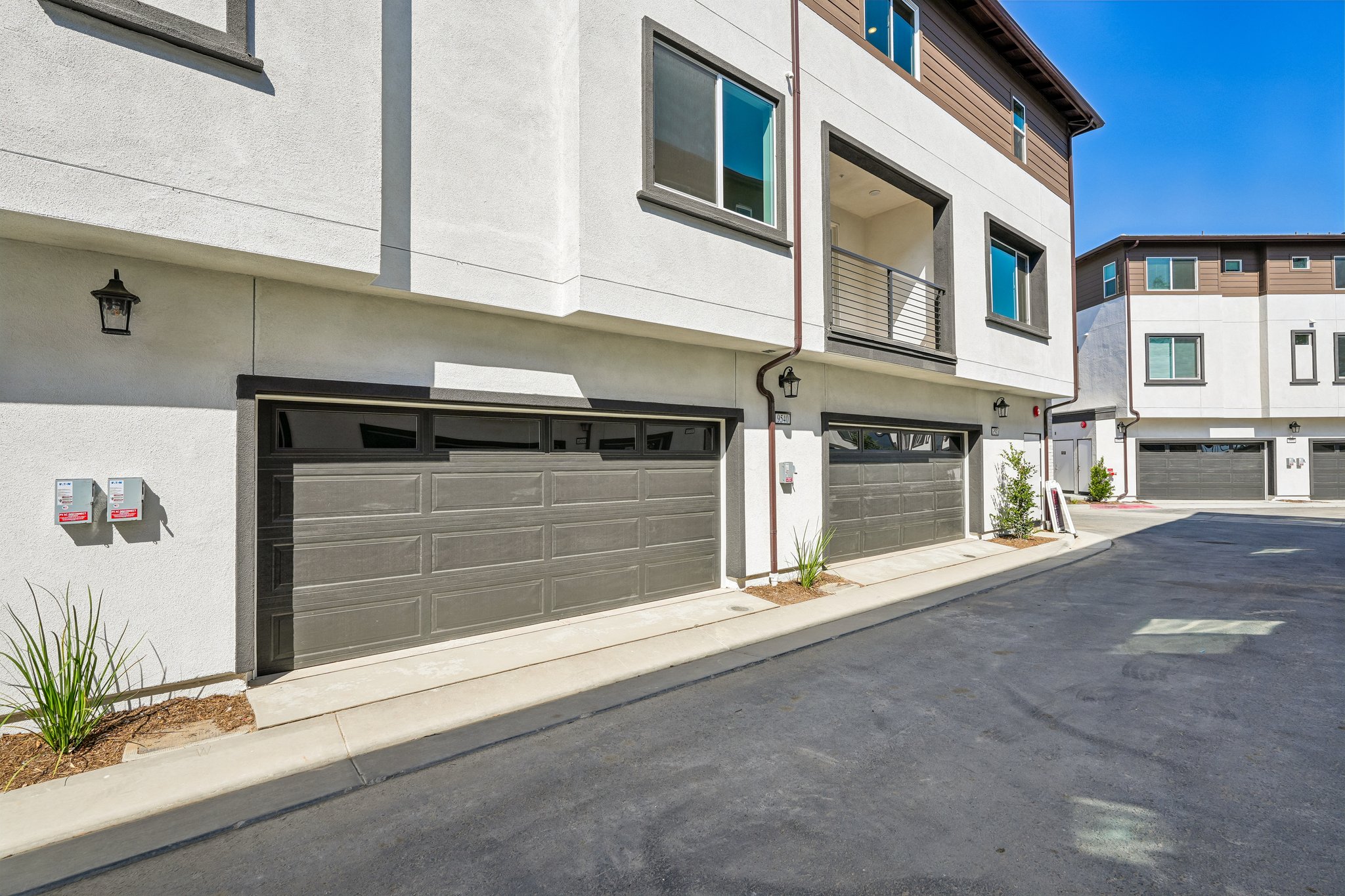 A building with a garage.