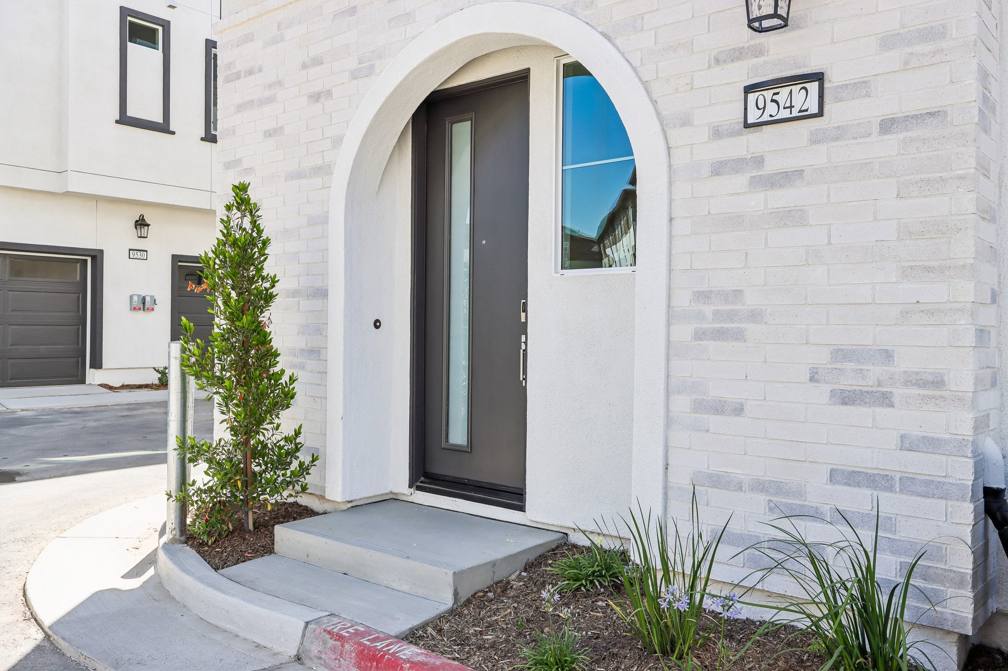 A building with a door and windows.