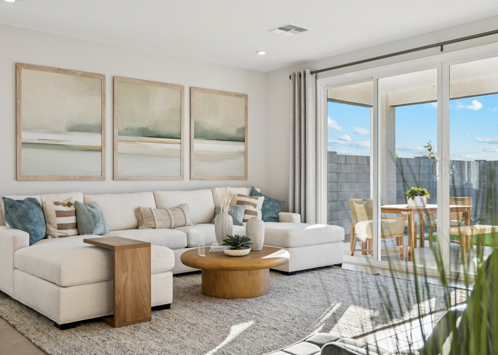A living room with a large window.