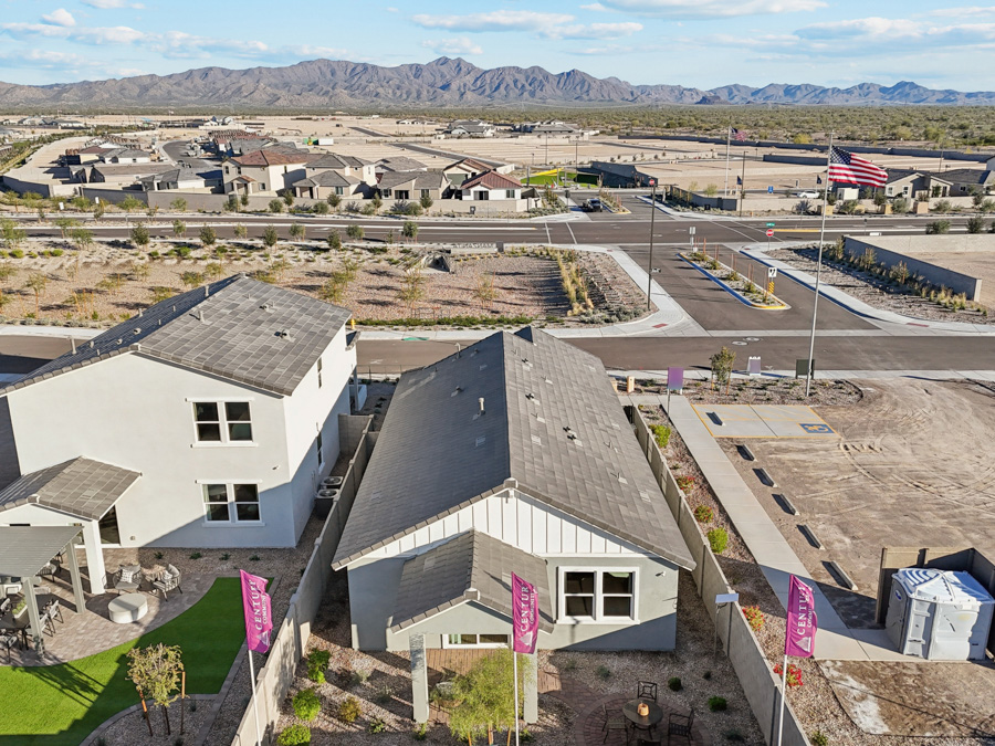 A high angle view of a town.