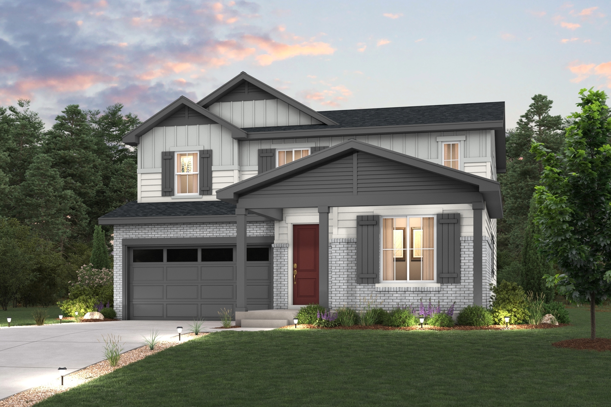Marion Residence rendering with Elevation A exterior finishes
