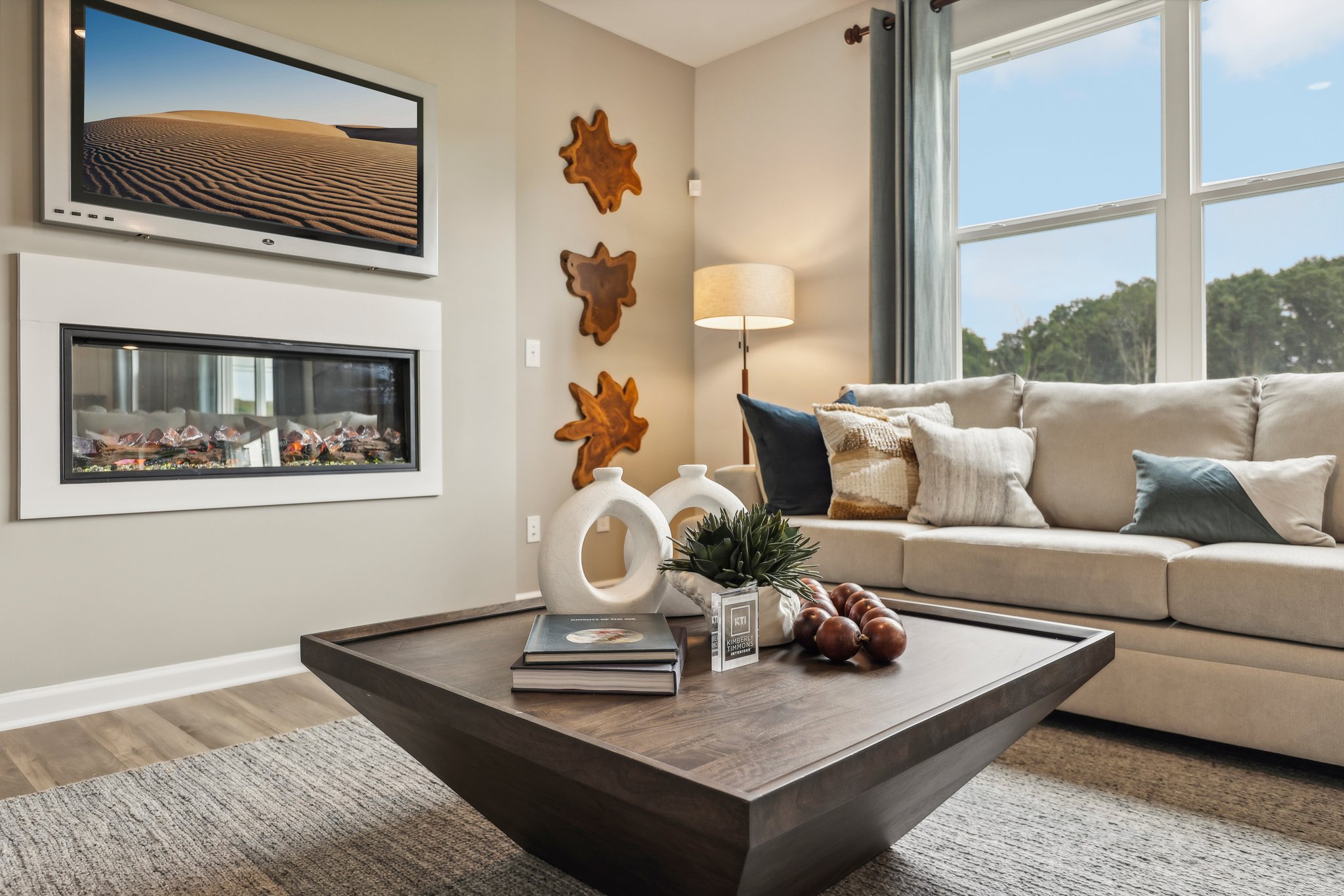 A living room with a couch and a coffee table.