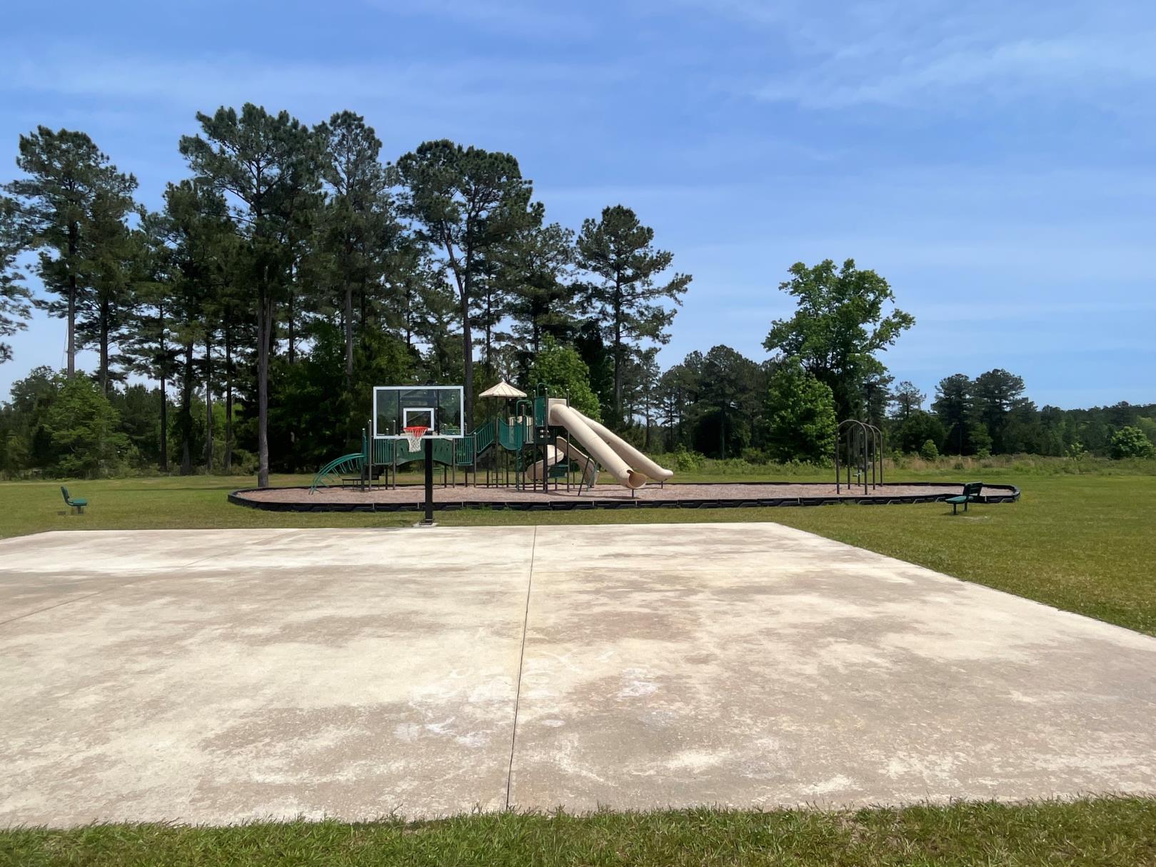 A playground with a slide.
