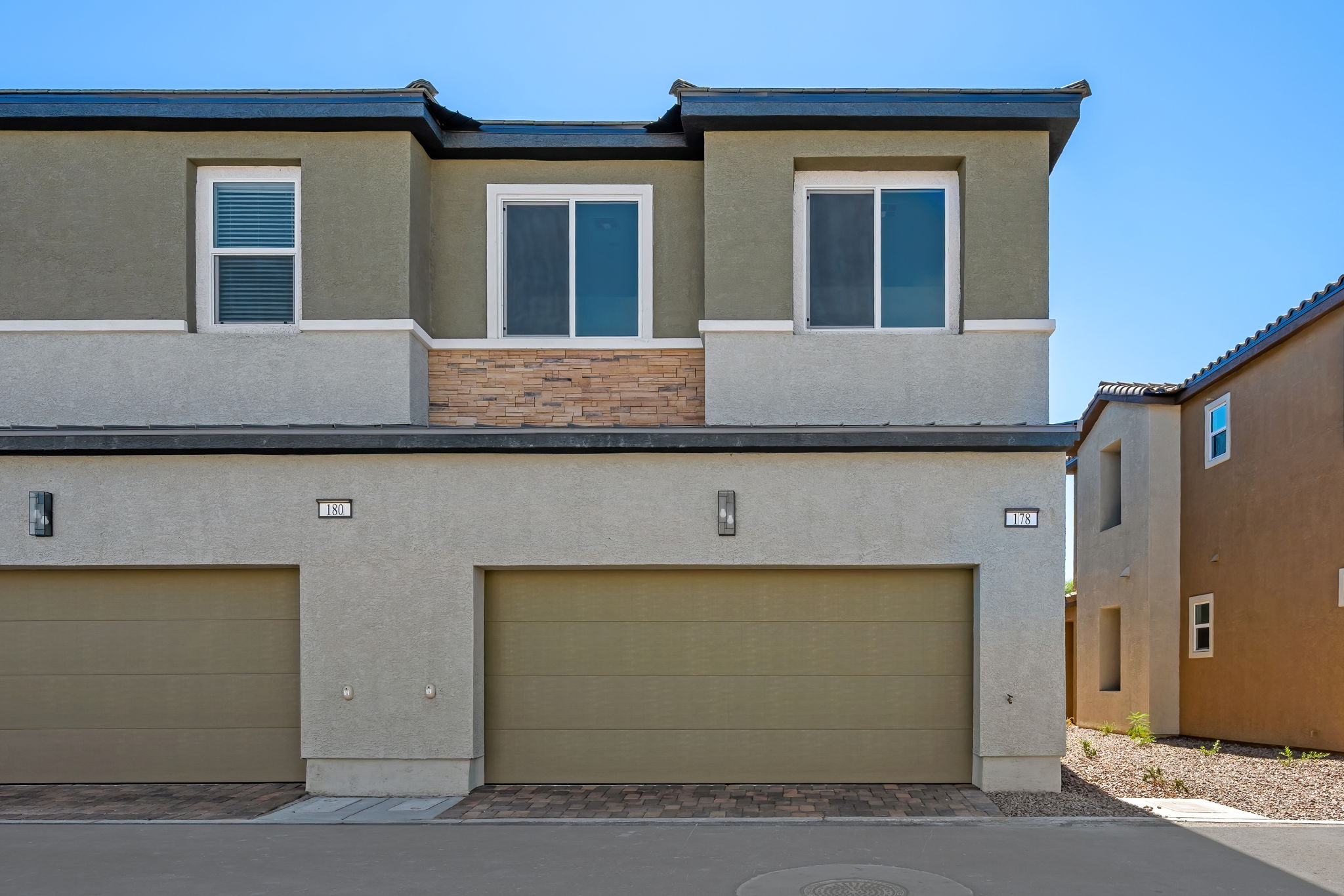 A building with a garage.