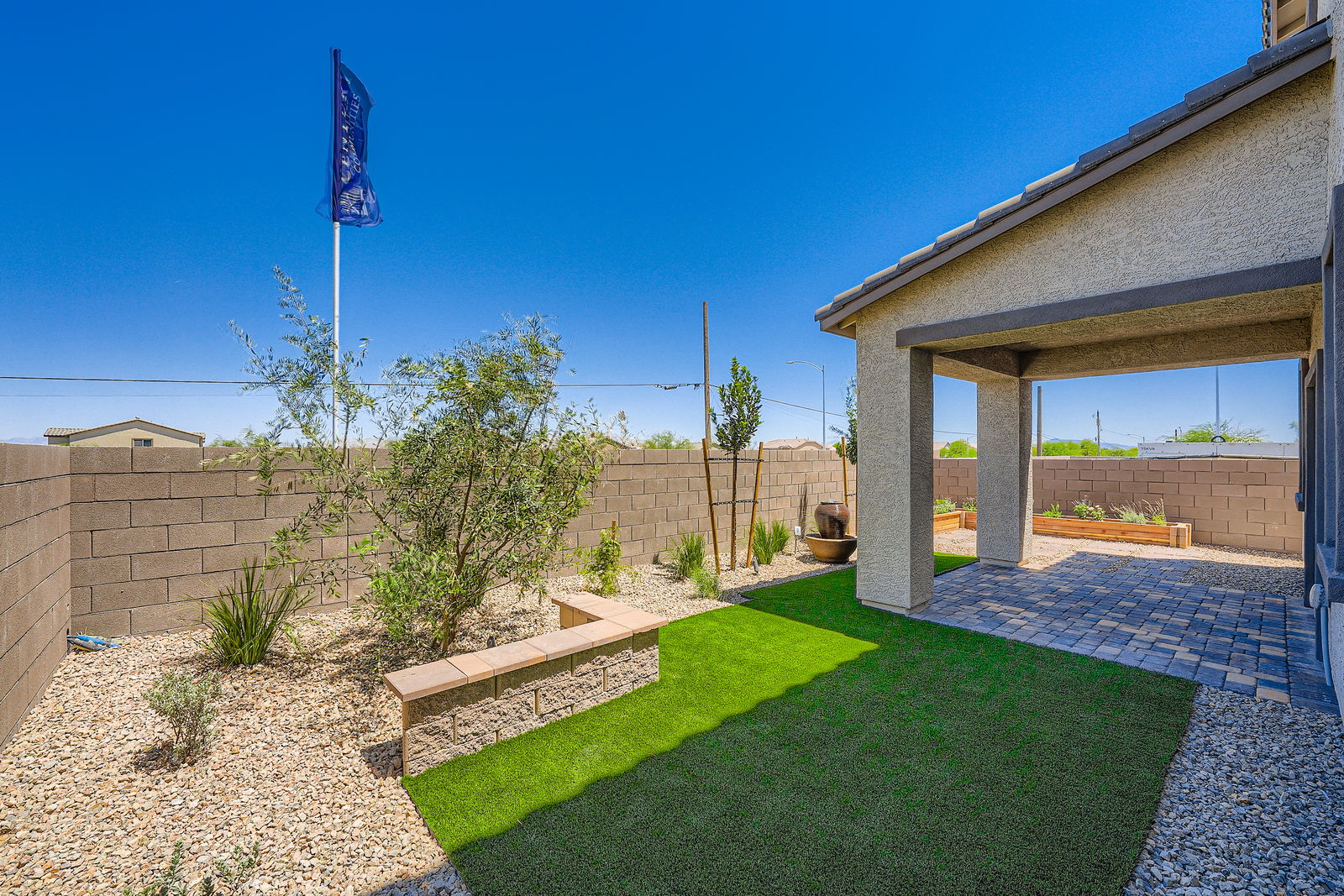 A building with a flag in the front.