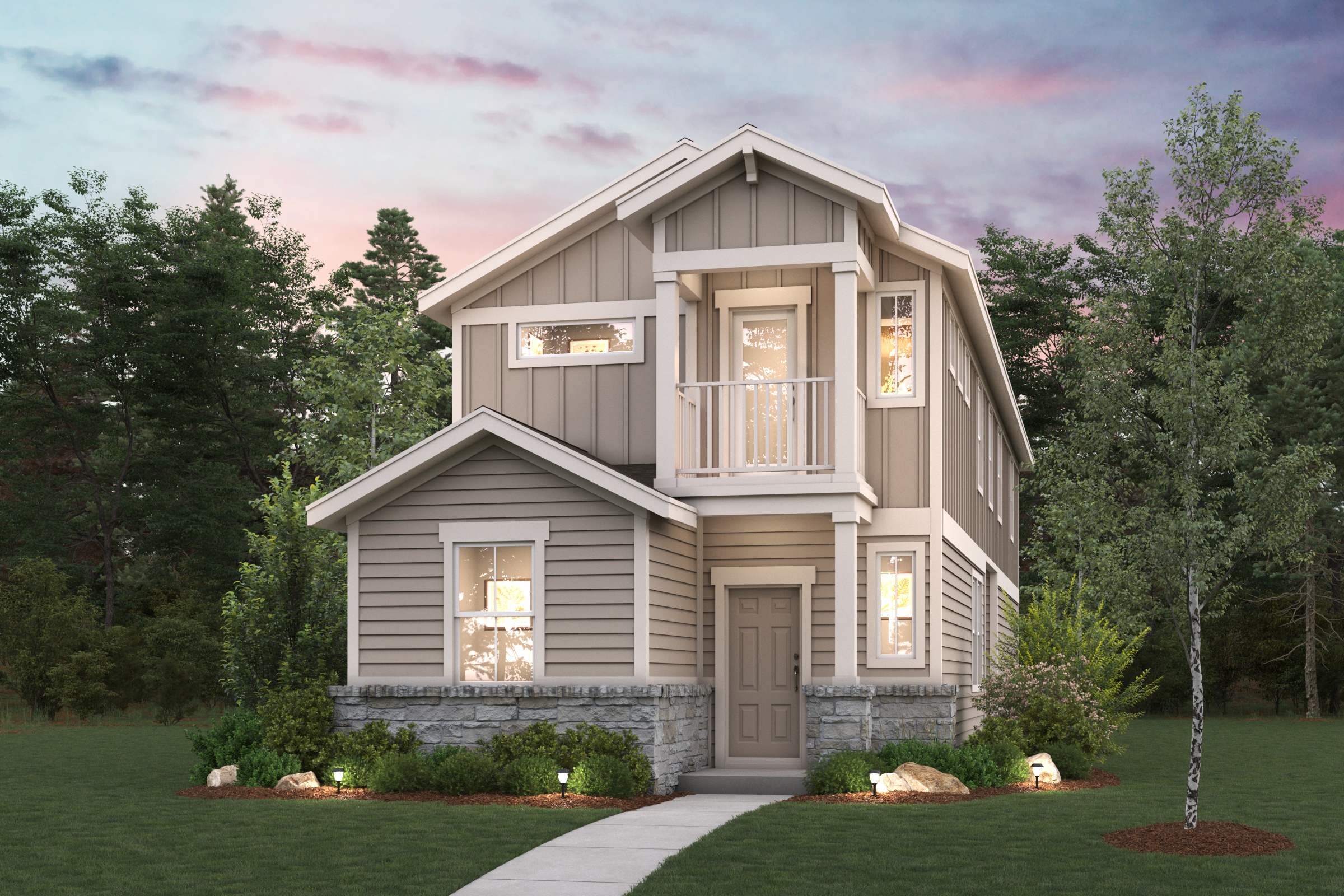 A house with trees around it.