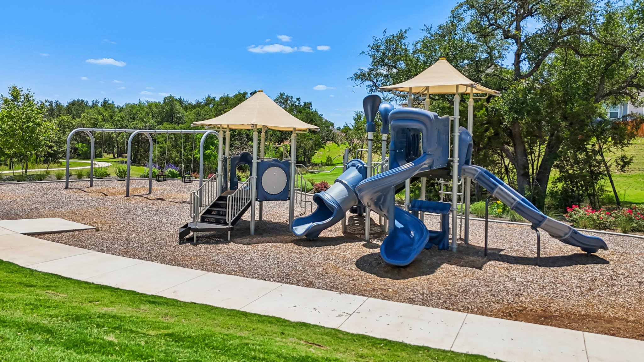 A playground with a slide.