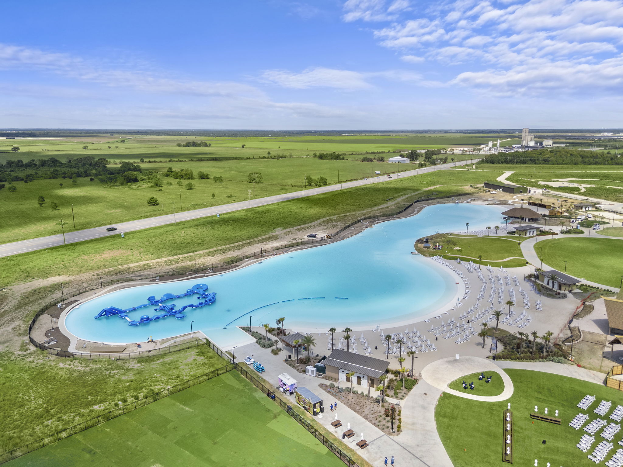 A river with a bridge over it.