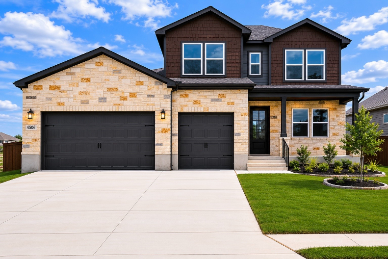 A house with a driveway.