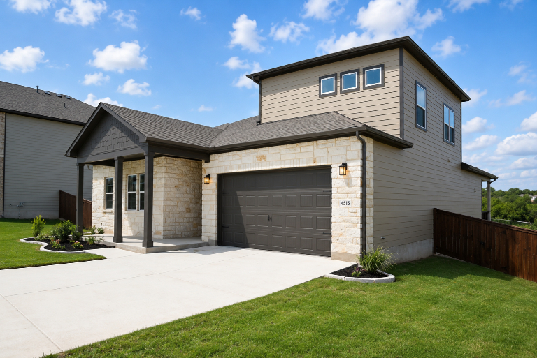 A house with a garage.