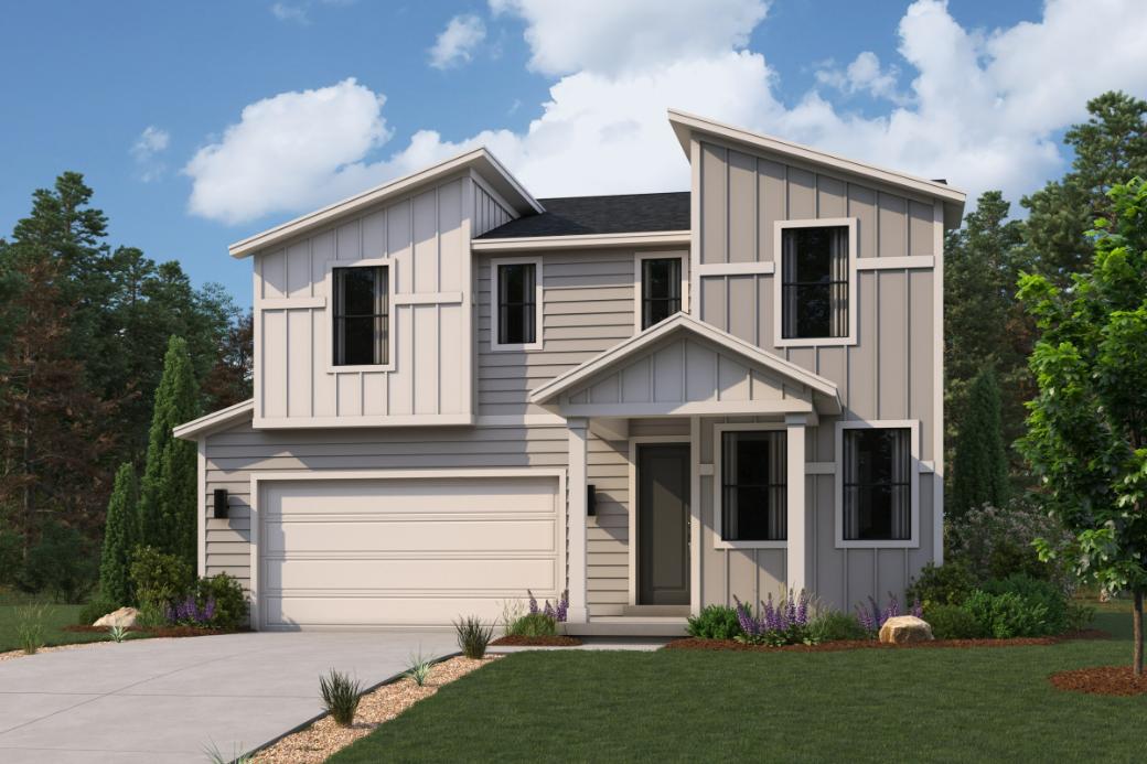 A white house with a lawn.