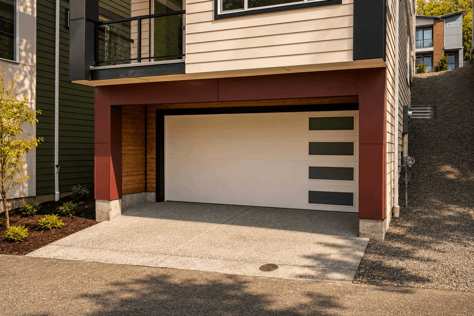 A garage with a garage.